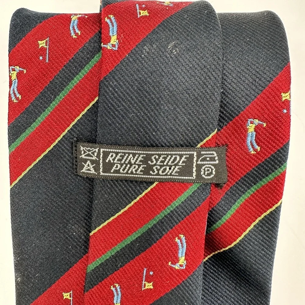 Vintage Golf Tie Mens Navy Red Silk Woven Preppy Ivy Country Club Style Stripe‎